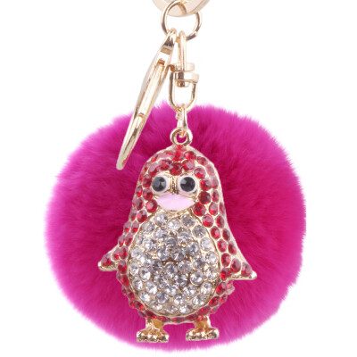 

Rex rabbit fur ball keychain rhinestones small penguin handbags pendant fashion personality key chain