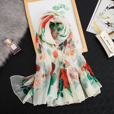

Korean version of autumn&winter new rich flower scarf female summer sunscreen shawl wild dual-use beach towel seaside scarf