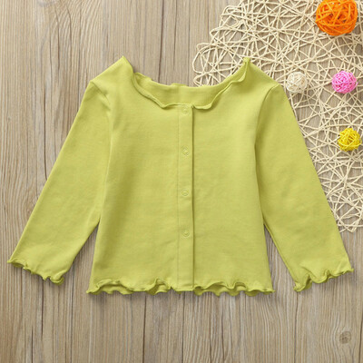 

Children Kids Girls Long sleeves Solid Color Cardigan Wavy Edge Top Clothes