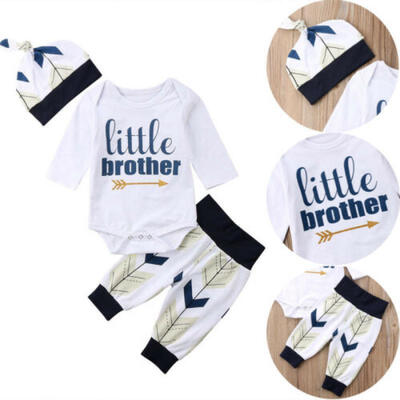 

3Pcs Newborn Baby Boy Infant Romper Bodysuit Long Pants Hat Outfit Set Clothes
