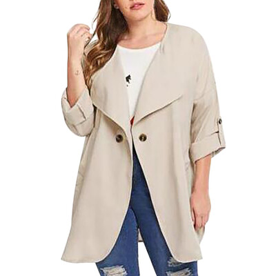 

Toponeto Fashion Women Casual Plus Size Solid Color Loose Long Sleeve Button Tops Coat