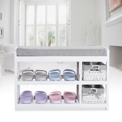 

Greensen Simple Wooden Natural 2-layered Shoe Bench with Storage Basket Household Furniture