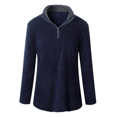 

Women Zipper V-Neck Solid Color Autumn Slim Fit Warm Pullover Coat Tops