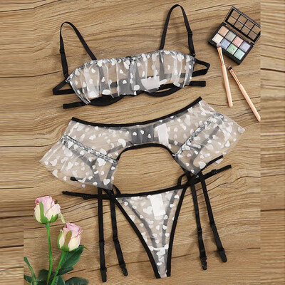 

〖Follure〗Sexy Exquisite Lace Lingerie BraGarterBriefs Set Babydoll Cut-Out Sleepwear