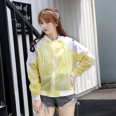 

2019 Summer Womens Sunscreen Shirt Jacket Anti-UV Stitching Color Letter Printing Sunscreen Clothes