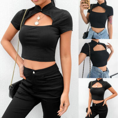 

Women Sexy Crop Top Short Sleeve Tops Shirt T-shirt Elegant Slim Blouse Summer