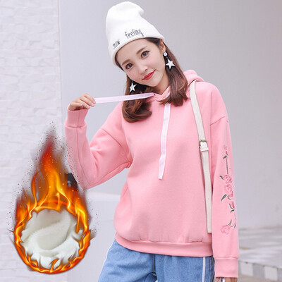 

JOY OF JOY 2018 winter new Korean women plus velvet thick sweater loose fashion pattern hooded chic long sleeve female JWWY189339 pink L