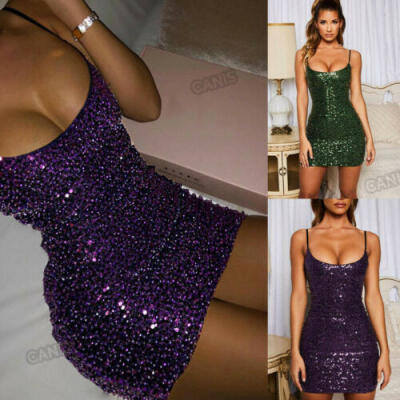 

HOT Womens Sleeveless Mini Dress Sequin Clubwear Party Evening Bodycon Dresses