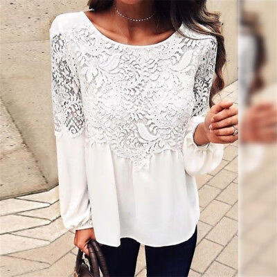 

Summer Fashion Women Ladies Lace Loose Shirt Casual Long Sleeve T Shirt Tops Blouse
