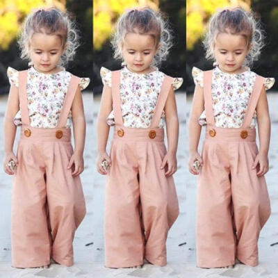 

2PCS Toddler Kids Baby Girl Summer Clothes Floral TopsPants Overalls Outfits