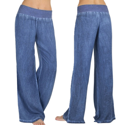 

Tailored Women Casual High Waist Elasticity Denim Wide Leg Palazzo Pants Jeans Trousers