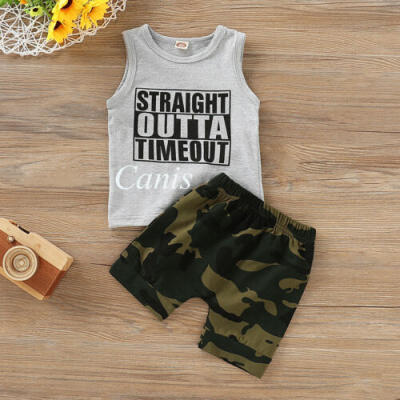 

US 2Pcs Kids Baby Boy Sleeveless Tops Camouflage Shorts Pants Outfit Clothes Set