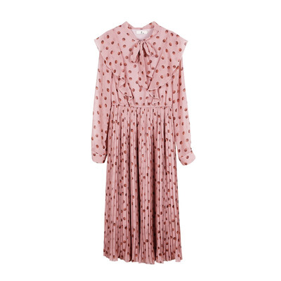 

Autumn outfit small pure&fresh&collect waist long-sleeved dress pleated wave point