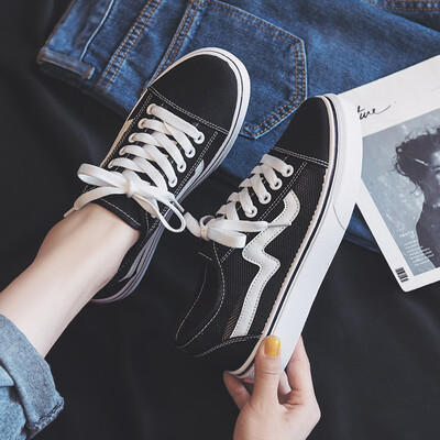 

Summer 2019 new canvas shoes breathable mesh summer shoes Joker casual black tide shoes white board shoes
