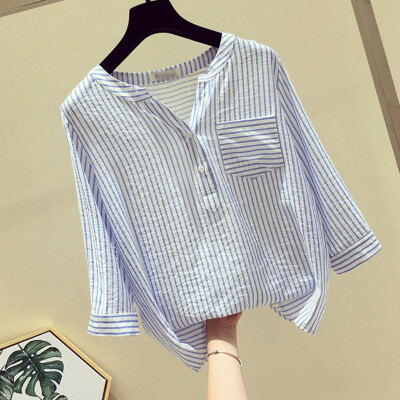 

Starmoon Women Fashion Leisure V-Neck Tops Button Stripe Half Sleeve T-Shirt Blouse