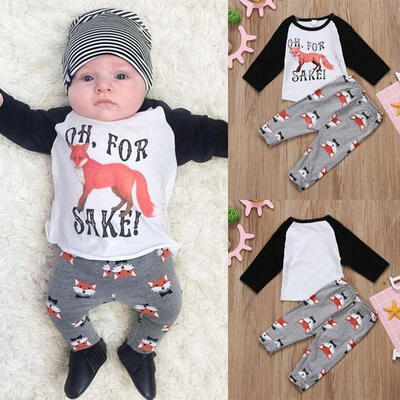 

2PCS Infant Baby Boy Girl Fox Romper T-shirt TopsLong Pants Xmas Clothes Outfit