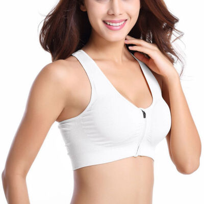 

Women Front Zipper Closure Push Up Bras Shockproof Fitness Solid Color Vest Removable Padded Wireless Tops
