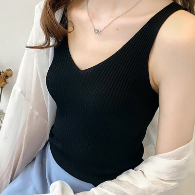 

Womens Summer Sleeveless Sexy V-Neck Solid Knitted Tank Top