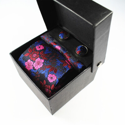 

Customized new tie four-piece high-grade polyester silk yarn-dyed jacquard cashew flower tie set