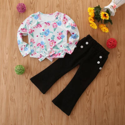 

UK Cute 2Pcs Kid Baby Girl Clothes Flower Tops Flared Pants Outfit Outfit Autumn