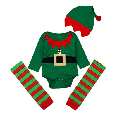 

Baby Boy Girl Clothes Cute Christmas Long Sleeve Cotton Romper Hats Leg Warmer Infant Warm Set