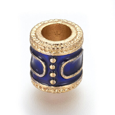 

Alloy European Beads with Enamel Column Golden Blue 8x75mm Hole 4mm