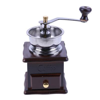 

Mini Manual Coffee Mill Wood Stand Bowl Antique Hand Coffee Bean Grinder