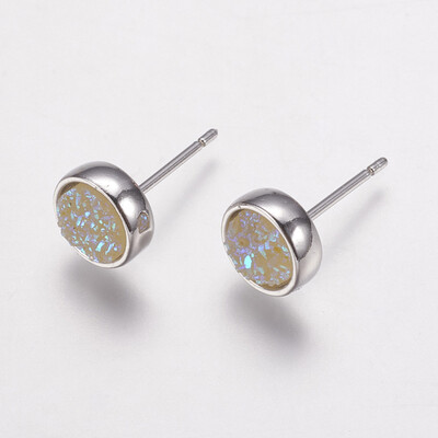 

Resin Imitation Druzy Quartz Earring Flat Round Platinum Beige 8x15516mm Pin 08mm