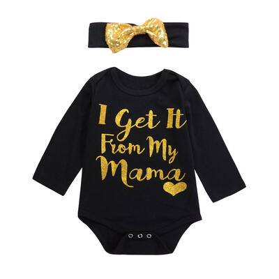 

2pcs Newborn Baby Long Sleeve Clothes Set Letters Romper Bowknot Headband