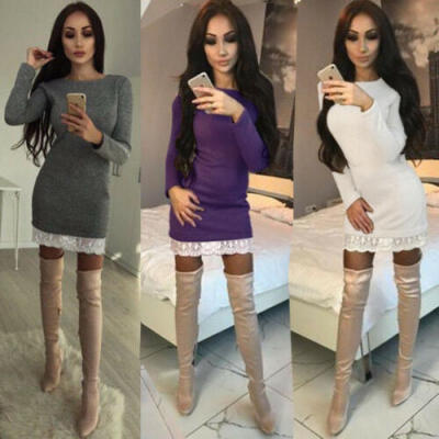 

Women Ladies Winter long Sleeve Casual Loose Knitted Sweater Jumper Mini Dress