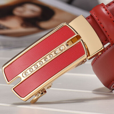

Womens automatic buckle leather belt elegant ladies wild leather belt rhinestone inlaid leather belt ladies