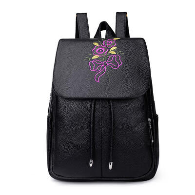 

Litchi Pattern Travel Backpacks Women School Bags PU Leather Large Knapsack