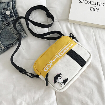 

Fashion personality letter Messenger bag 2019 new casual wild color collision shoulder bag female cartoon cute canvas bag