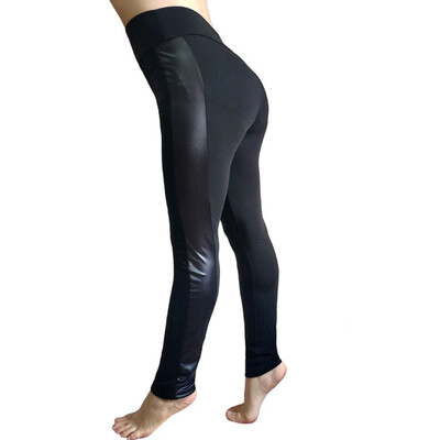 

Womens High Waist Stretch Trousers Yoga Casual PU Leather Slim Fit Pants Black