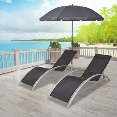 

Sun Loungers with Umbrella Aluminium Black