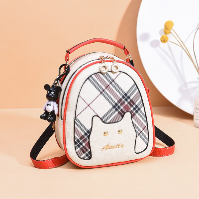 

New cute cat decorative check small round bag shoulder bag student Korean version ins wind children fun shoulder bag