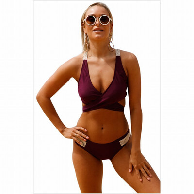 

Cross crochet with chest pad bikini split swimsuit
