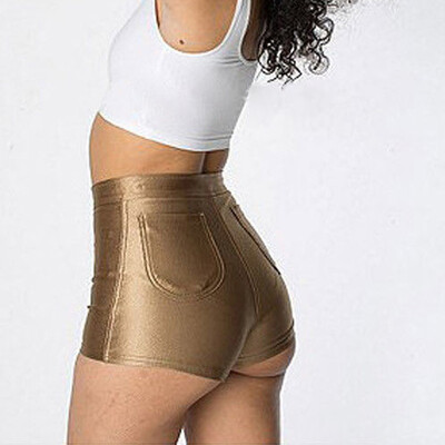

WOMENSLADIES HIGH WAISTED AMERICAN SHINY DISCO STYLE SHORTSHOT PANTS