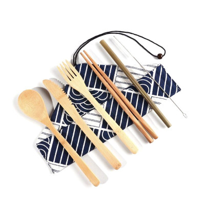 

7Pcsset Japanese Style Bamboo Wooden Cutlery Set Fork Cutter Cutting Reusable Kitchen Tool With Bag Useful Kitchen Cooking Tool