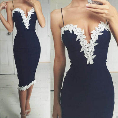 

UK Women Bodycon Strappy V Floral Lace Cocktail Party Short Dress Pencil Dress