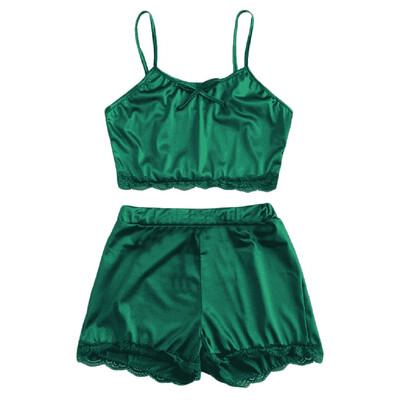 

Toponeto Women Sleepwear Sleeveless Bow Lingerie Nightwear Lace Trim Satin Top Pajama Set