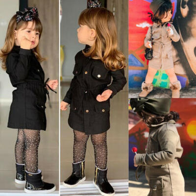 

Toddler Kids Girls Double Breasted Trench Coat Wind Jacket Dress Outwear New