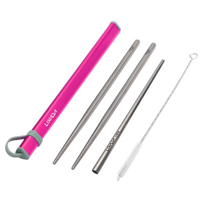 

Lixada Camping Cutlery Set Titanium Chopsticks Drinking Straw Cleaning Brush with Aluminum Storage Tube Case for Outdoor Traveling