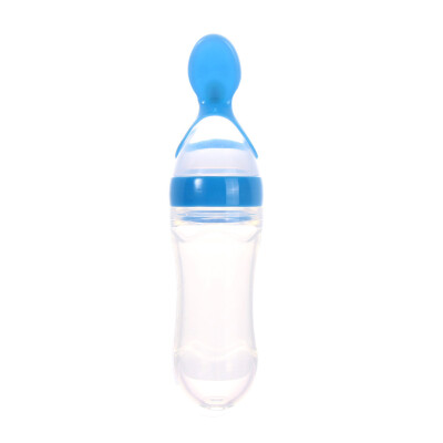 

New Arrival Infant Silicone Baby Feeding With Spoon Food Rice Cereal Bottle