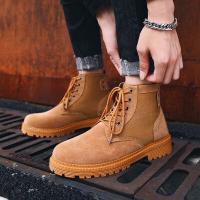 

Mens shoes fall Korean version of Martin boots leisure 100 craftsmanship desert men high help British military boots