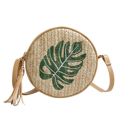 

Summer Women Embroider Straw Round Shoulder Bags Casual Beach Crossbody Bag