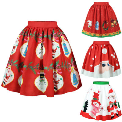 

Women High Waist Short Mini Skirt Christmas Santa Claus Elk Deer Print Skirts