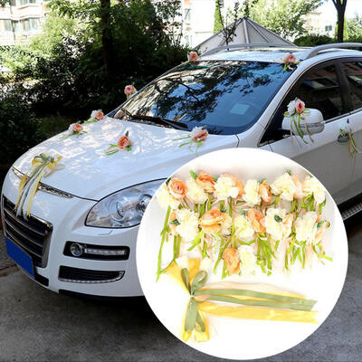 

Greensen Car Bowknot Wedding Car Decoration Flowers Set Door Handle Decor