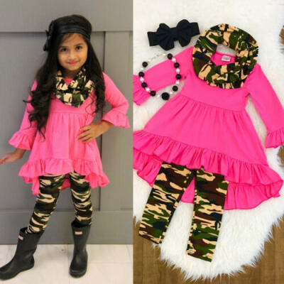 

US Toddler Kids Girls Outfits Clothes Ruffle Tops DressCamo Leggings Pants Set