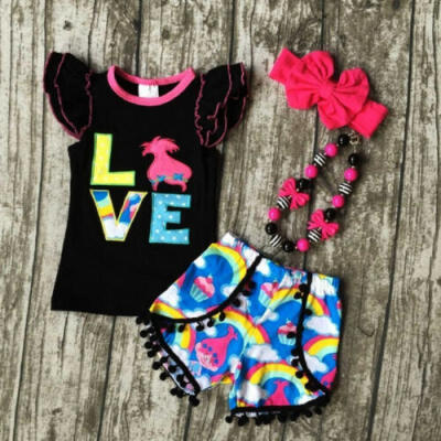 

US Cute Toddler Kids Baby Girls Summer Sleeveless Tops T-shirt Pants Outfits Set